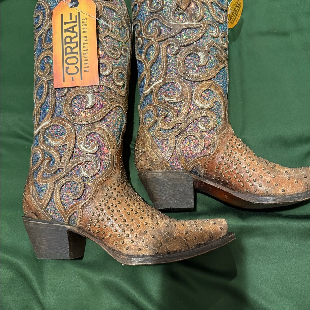 Corral Multicolor Glitter and  Studded Western Boots.